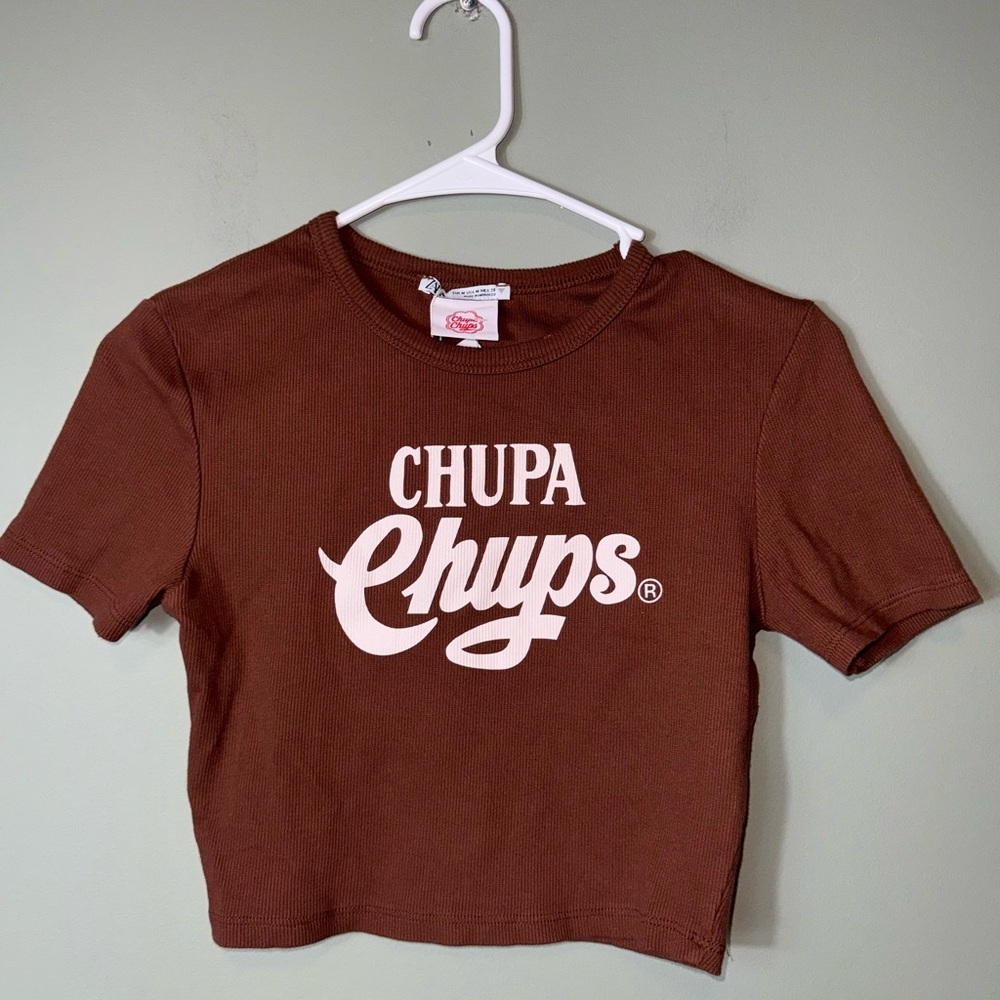 Zara Women’s NWT Chupa Chups Crop Tee Medium Brown
